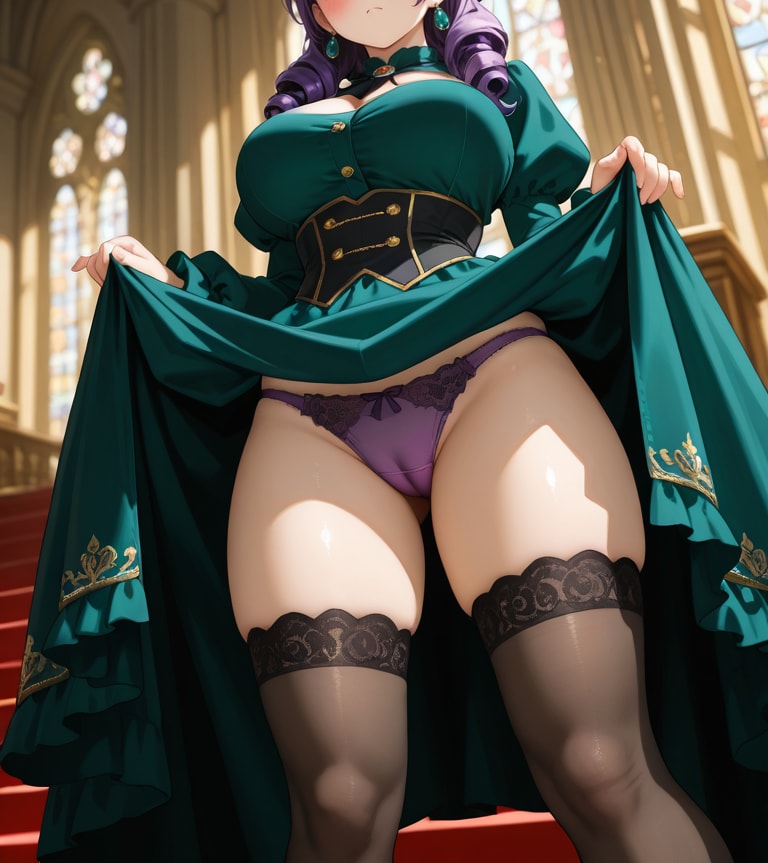 悪役令嬢さんのドレスたくし上げ紫パンティ💗
