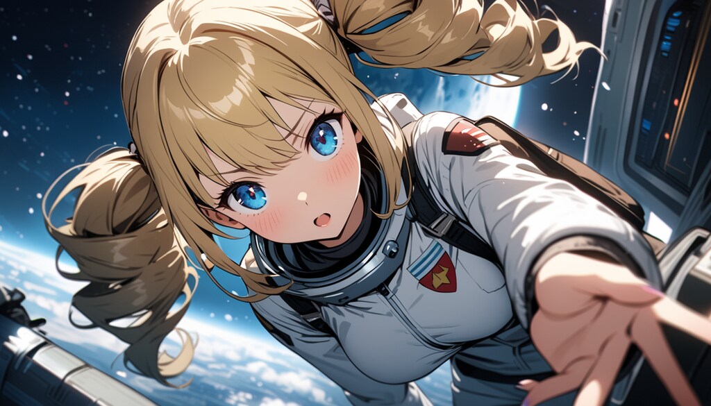 宇宙服でべっかんこう立ち