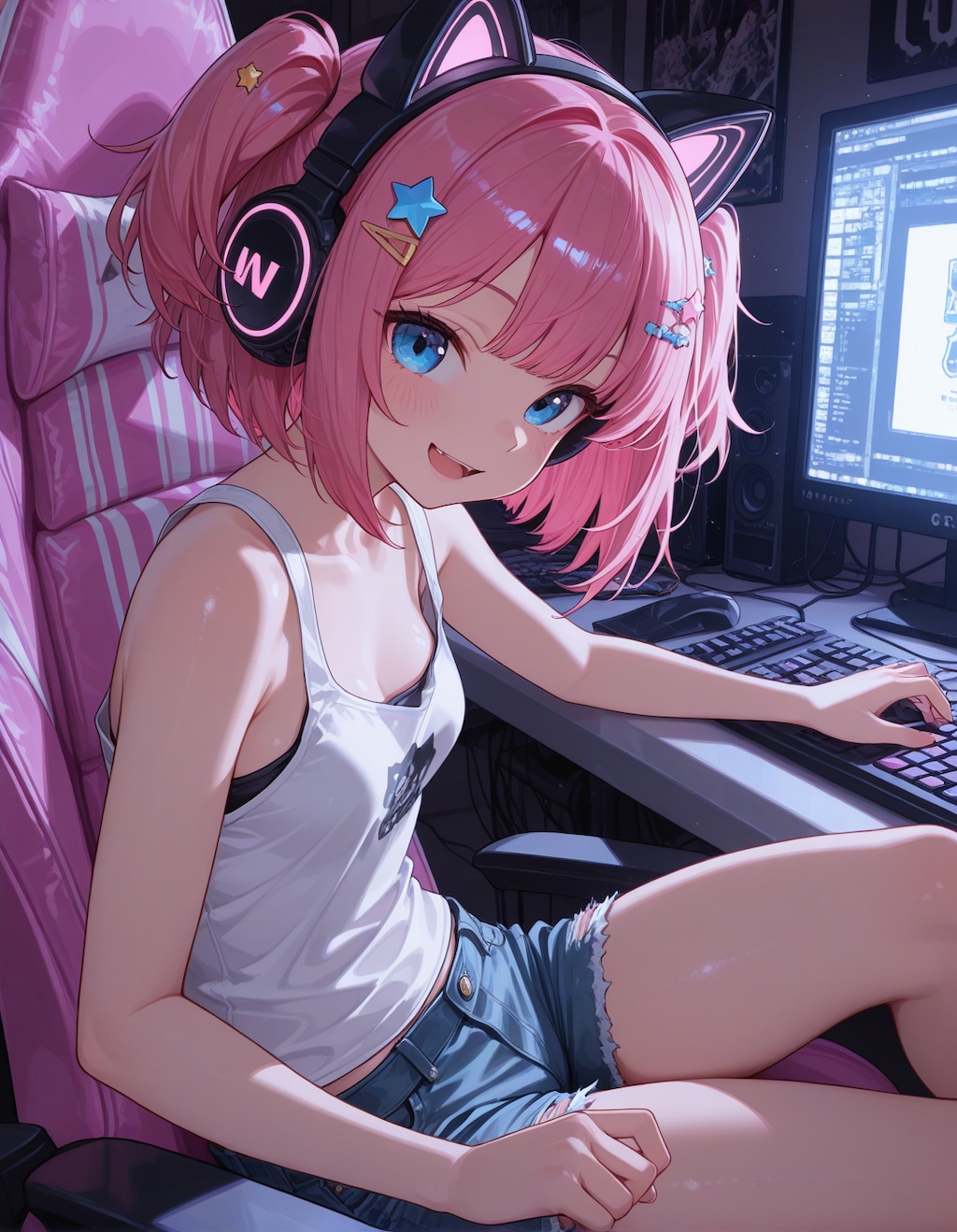 ネコ耳ヘッドフォンでゲーム実況(∩´∀`∩)💕