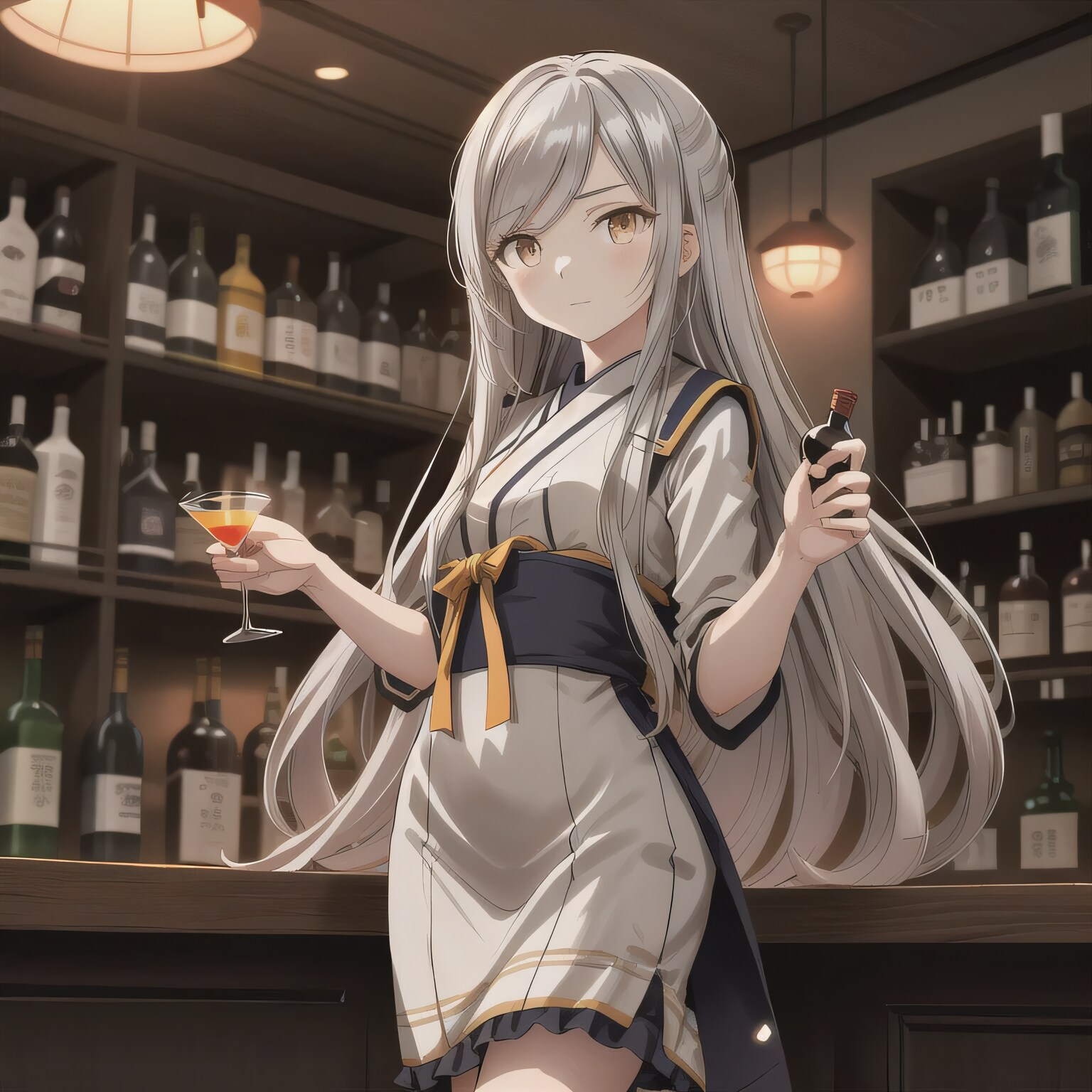 銀髪ロングで酒場の少女３ | の人気AIイラスト・グラビア