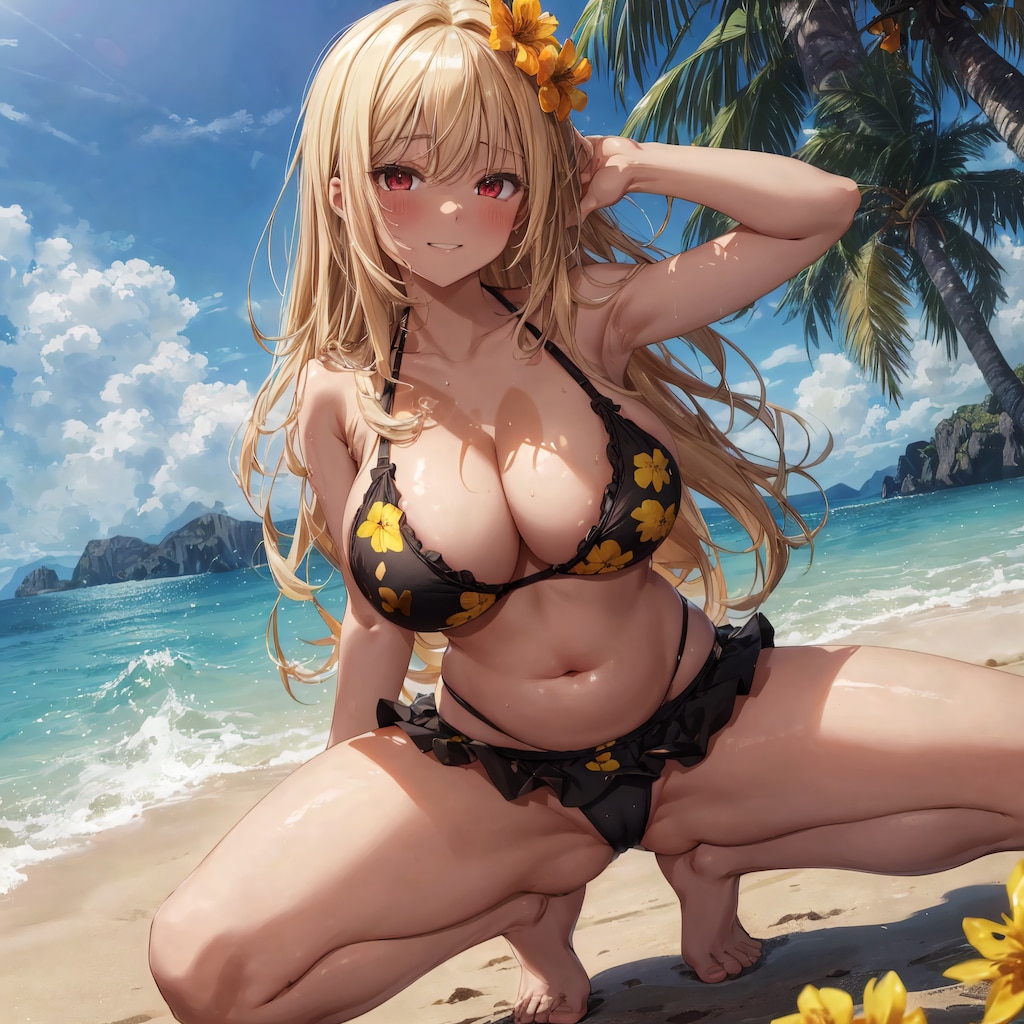 海とムチムチ黒ギャル