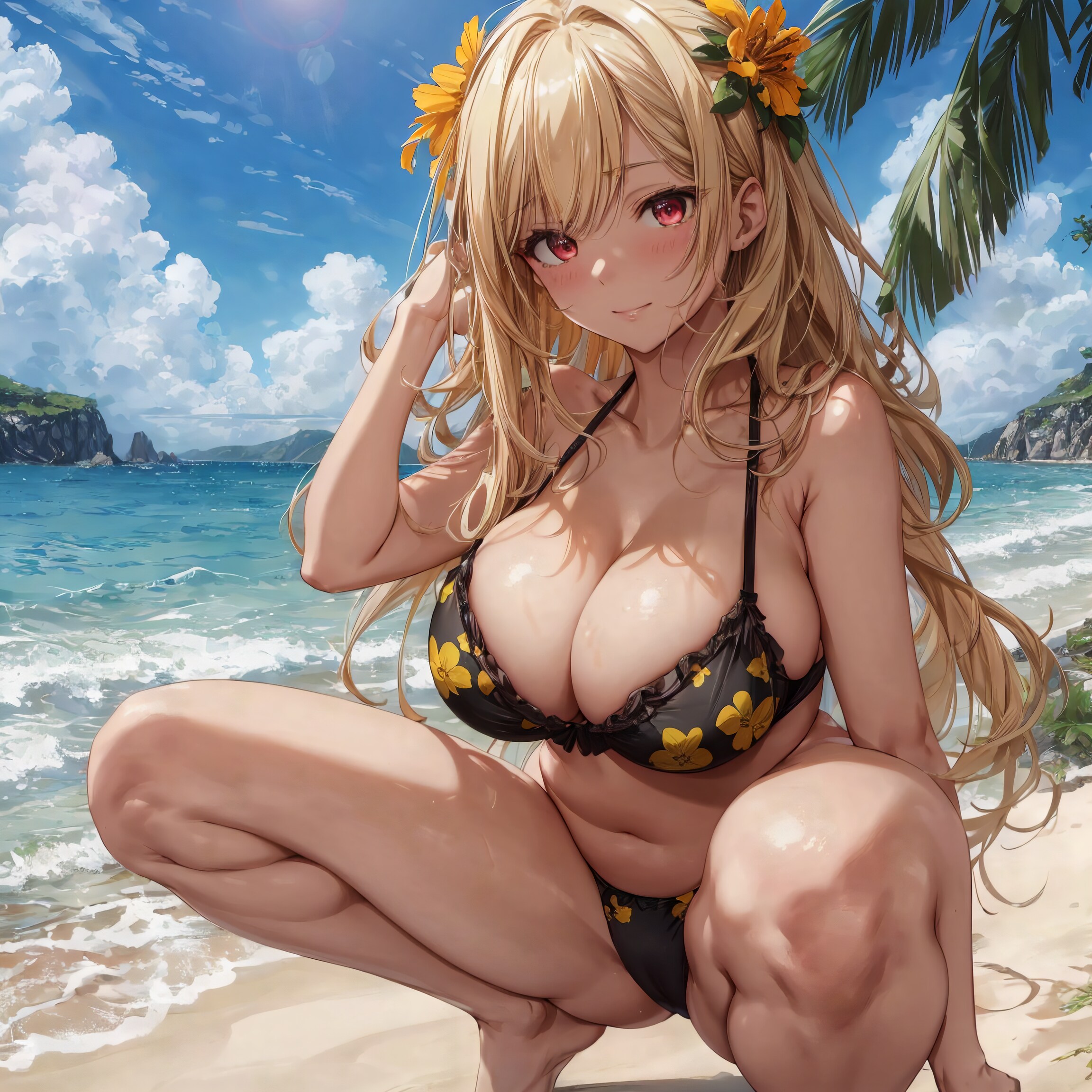 海とムチムチ黒ギャル