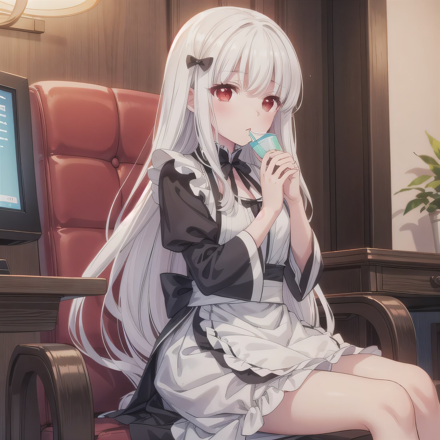 白髪ロングで漫画喫茶の少女２ | の人気AIイラスト・グラビア