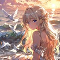 夕日の浜辺 2枚目
