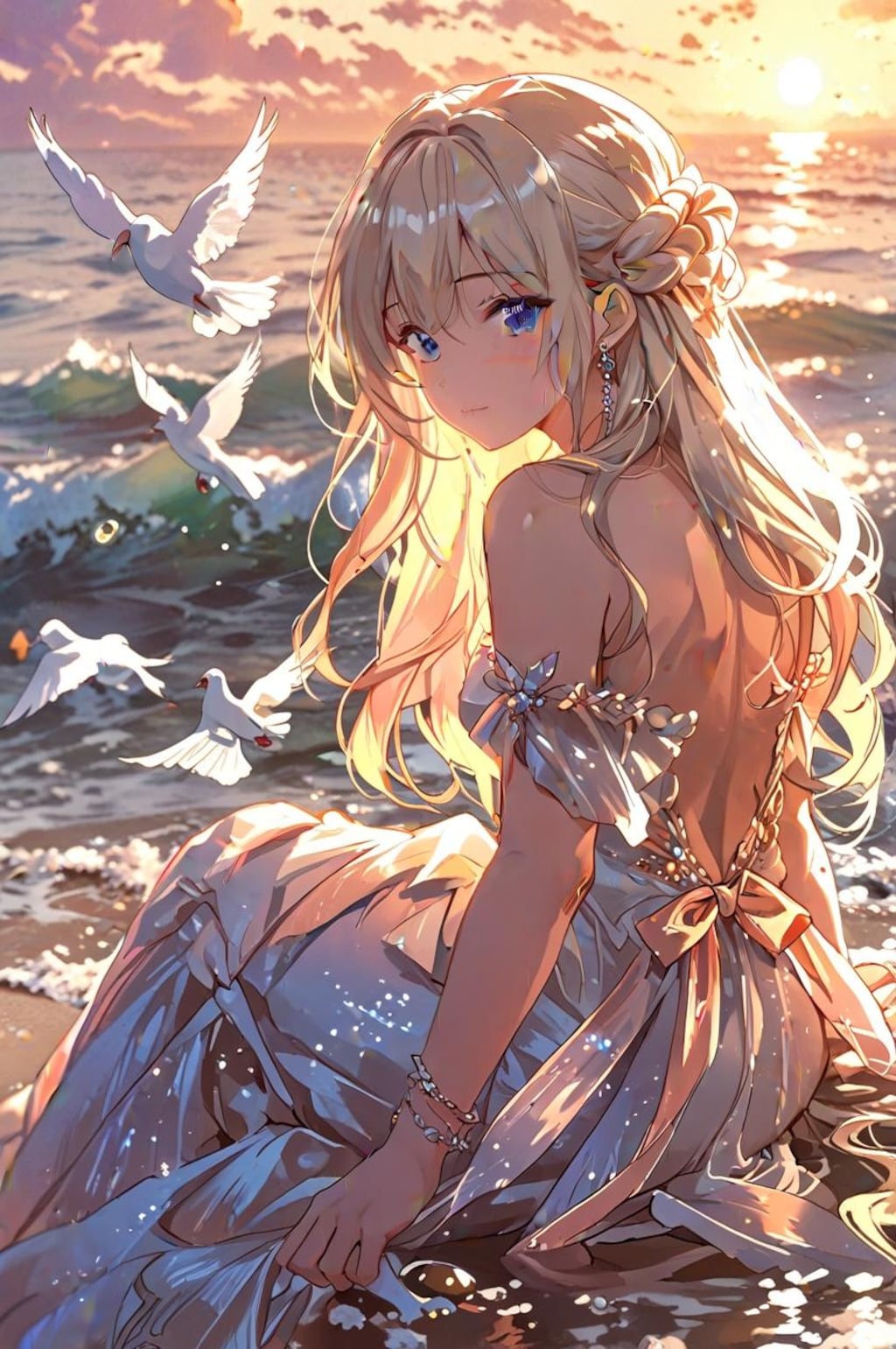 夕日の浜辺