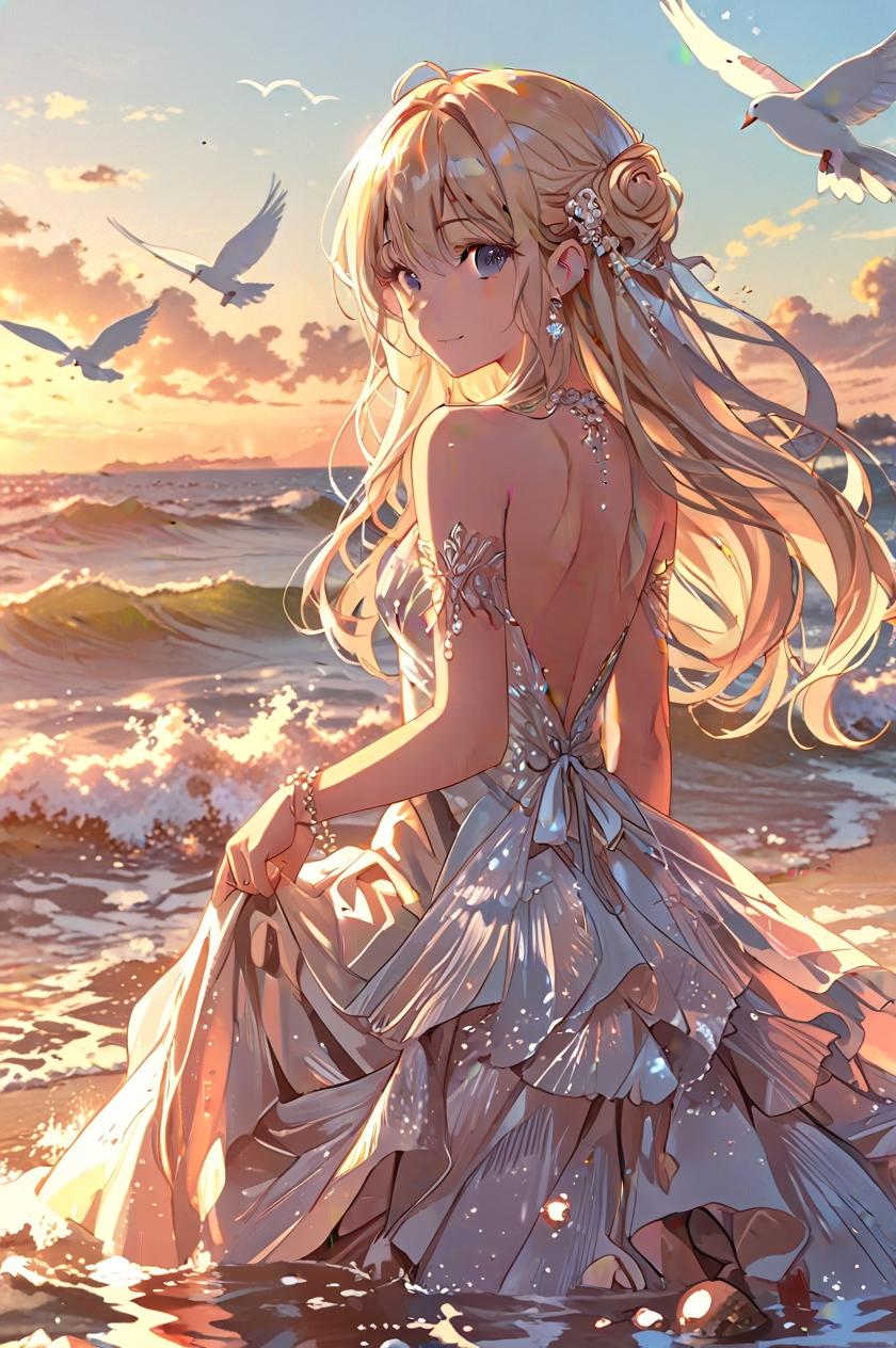 夕日の浜辺