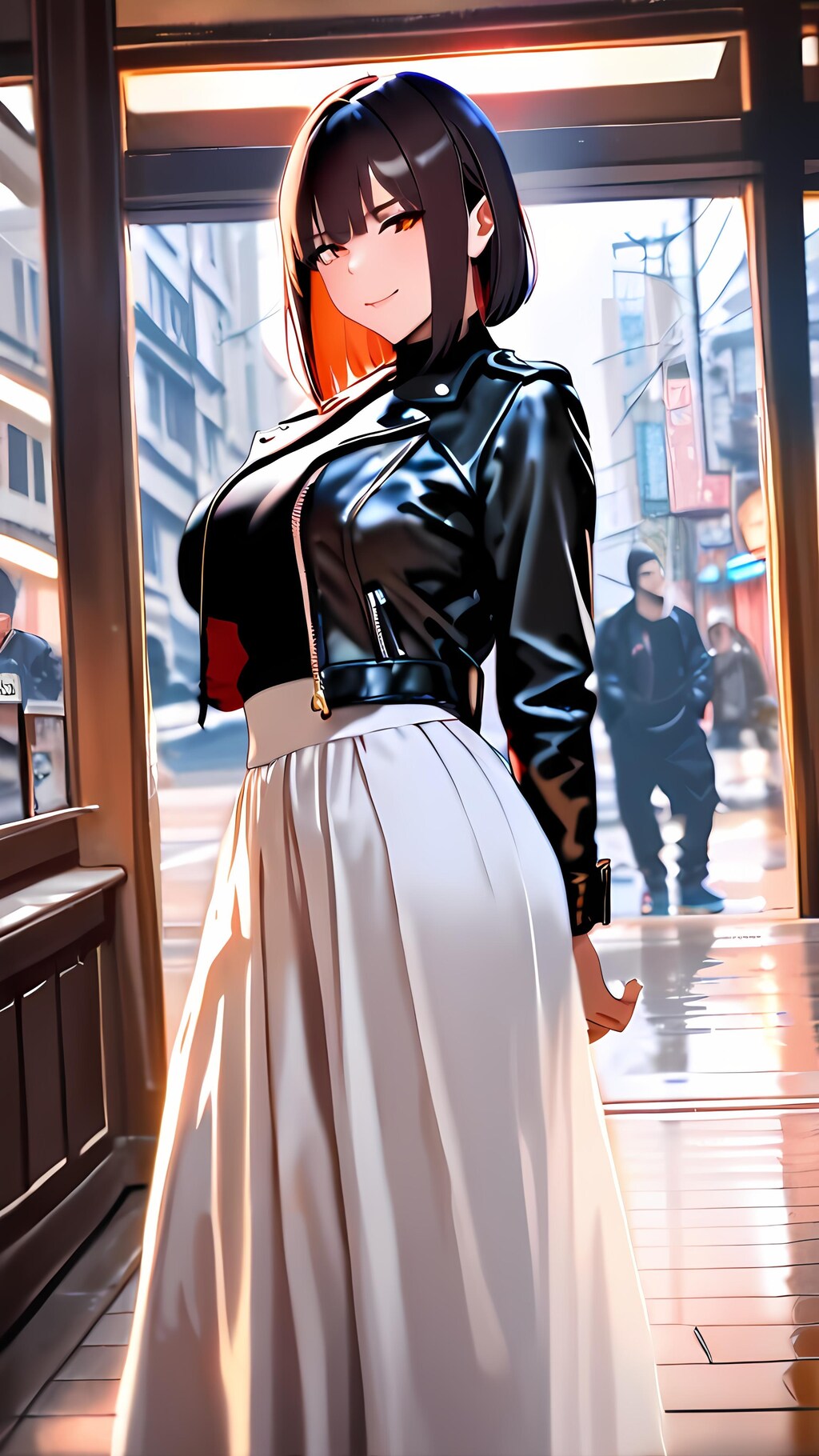 レザージャケット&ロングスカート