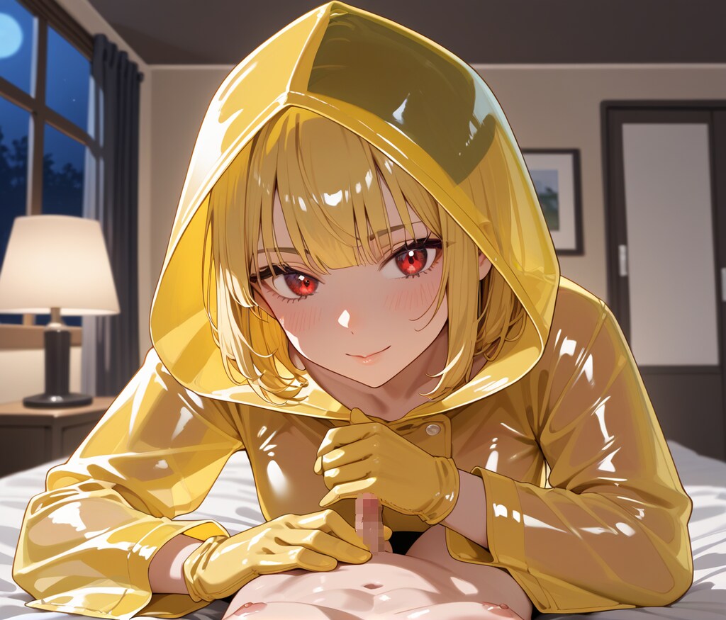 シコシコと大きくしてくれる裸レインコートのお姉さん