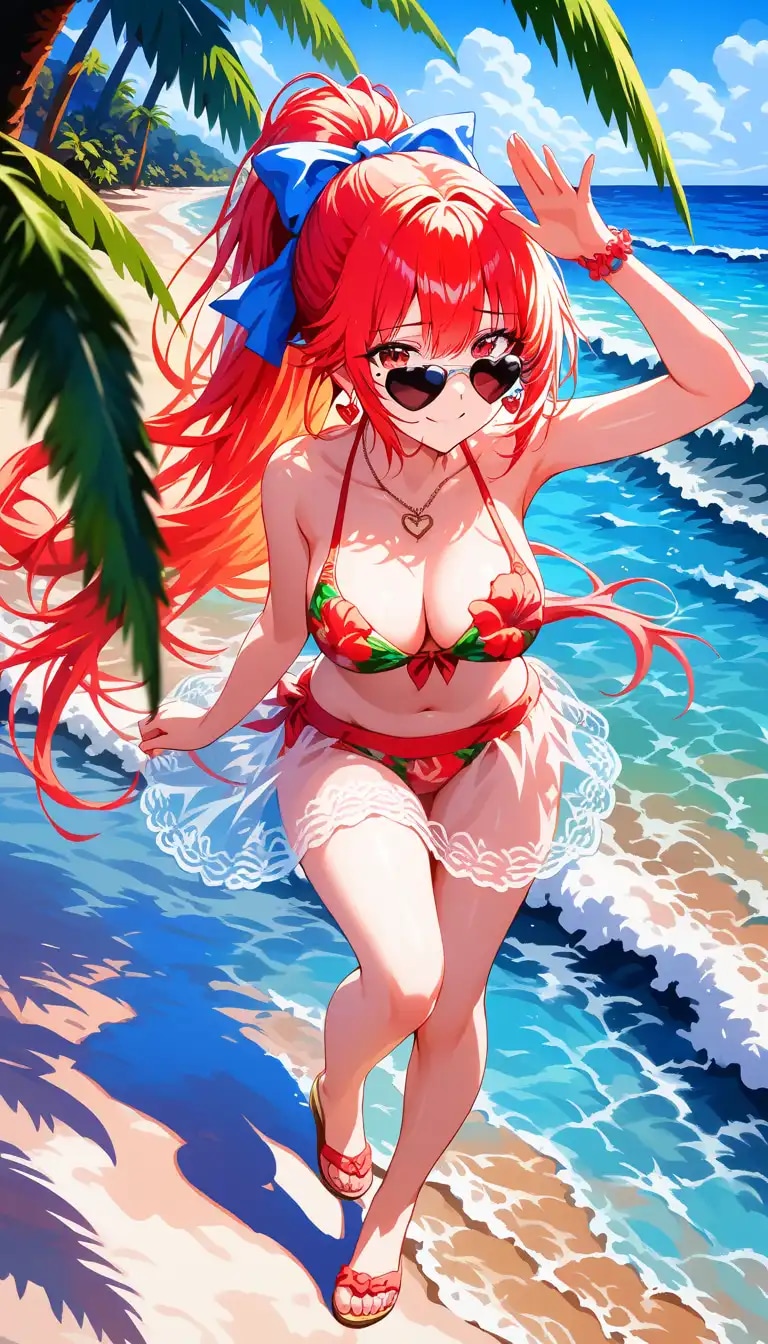海の日海水浴で🌺な花柄ビキニと🩷のサングラスでコーデなDays AIうちの子👙🏖️❤️