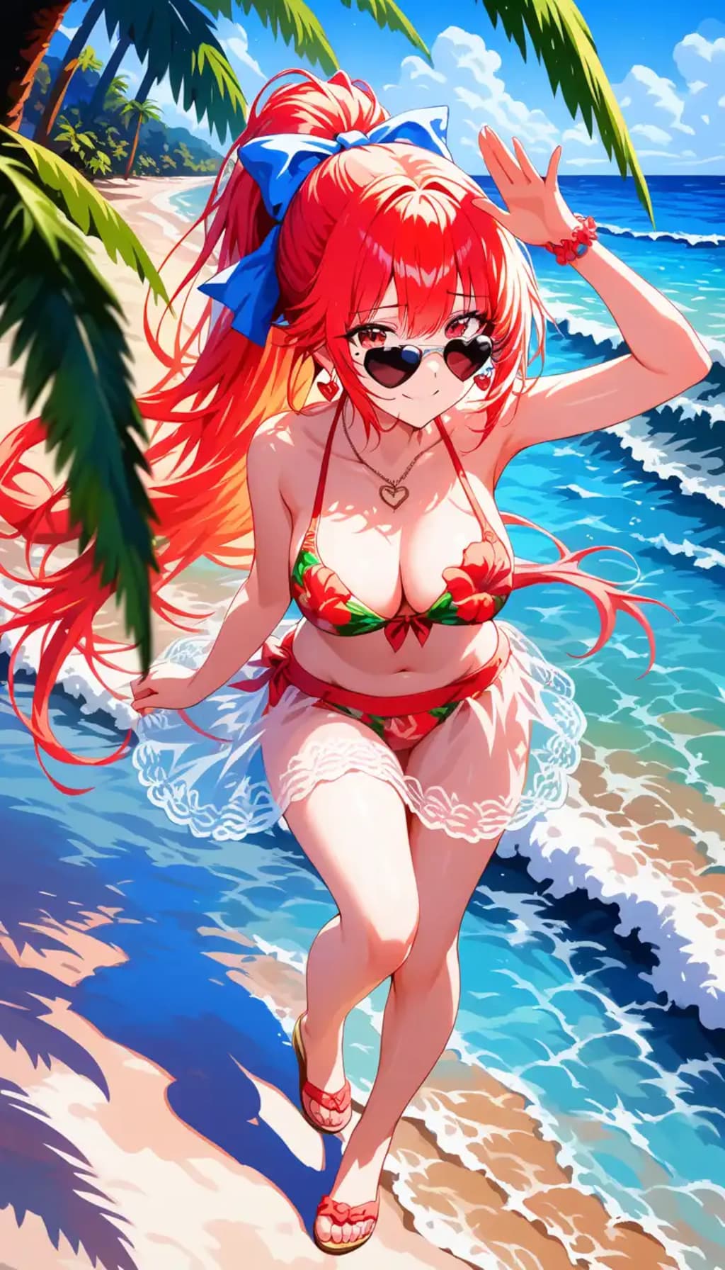 海の日海水浴で🌺な花柄ビキニと🩷のサングラスでコーデなDays AIうちの子👙🏖️❤️