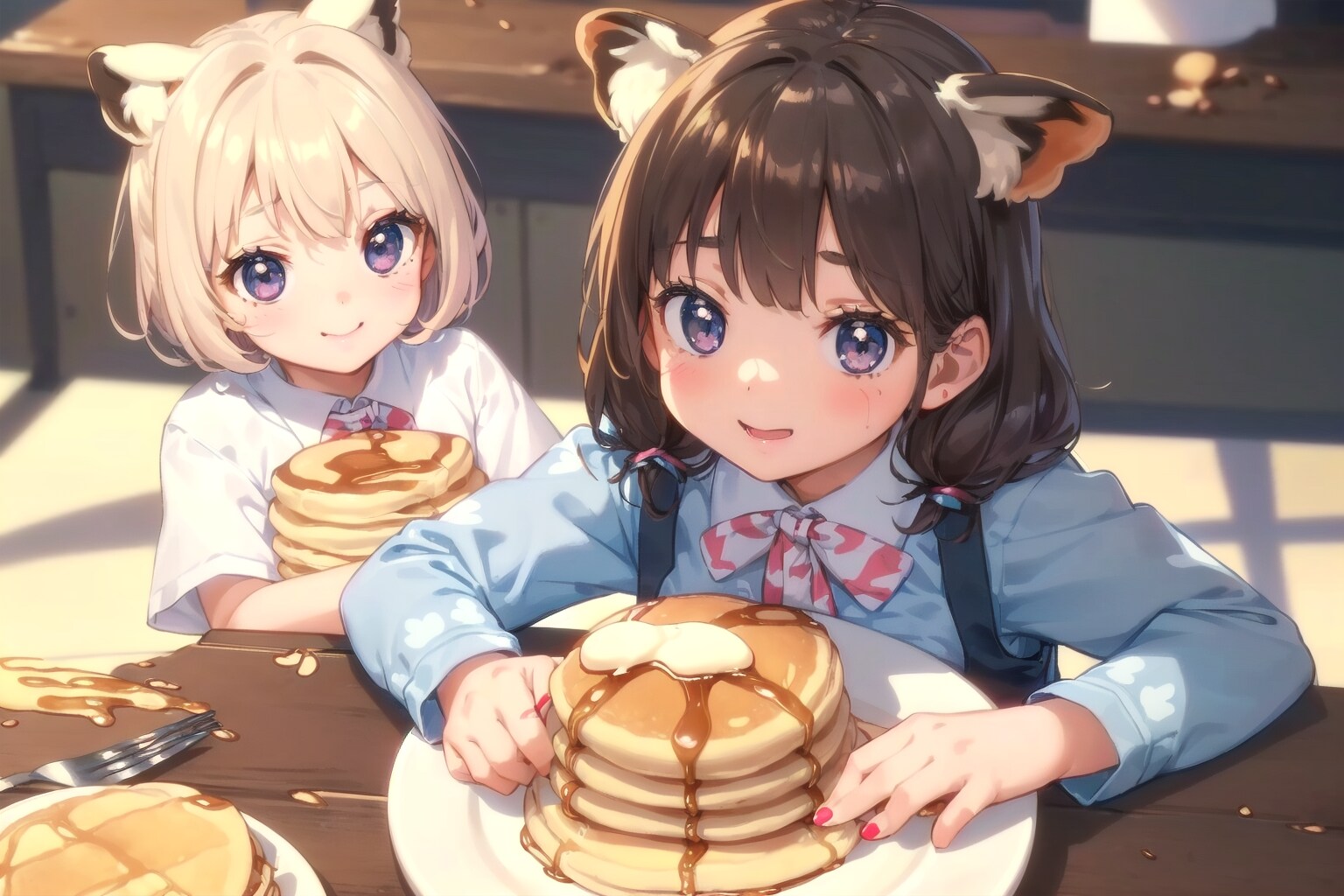 コンカフェでごちそうを食べる少女