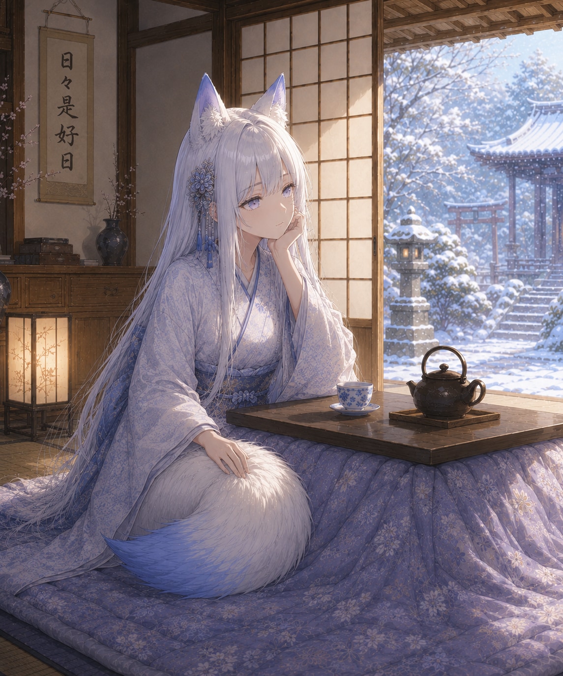 雪景色の中で静かな時間