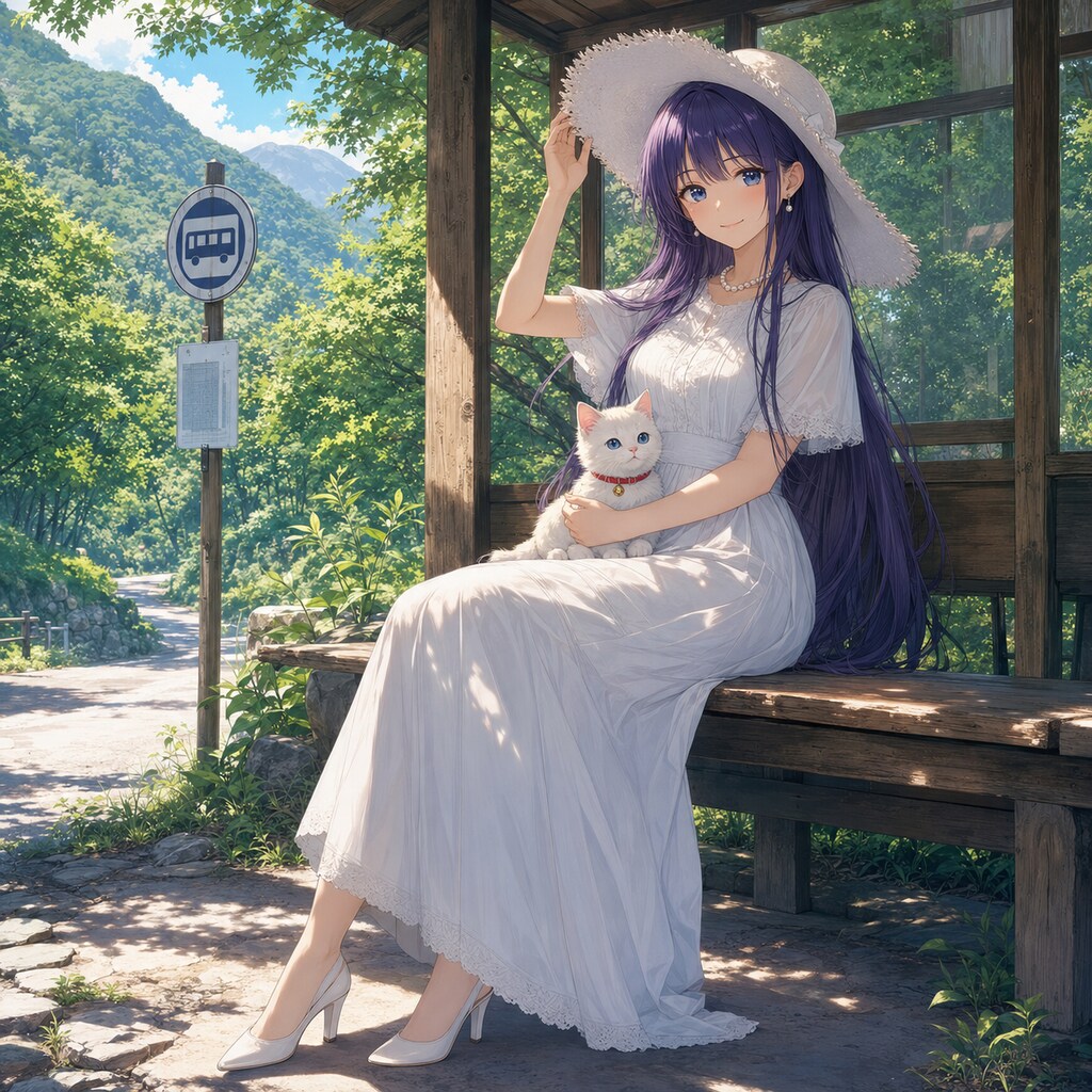 バス停で待つ女性
