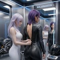 AILU LUNAとライダースーツ試着中 3枚目