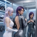 AILU LUNAとライダースーツ試着中 5枚目