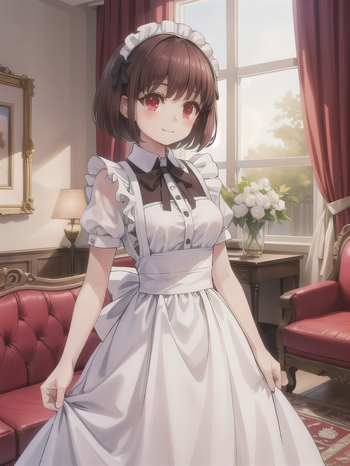 茶髪ボブでメイド服の少女３ | の人気AIイラスト・グラビア