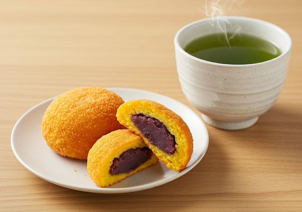 デザートの人参饅頭と御茶のセット