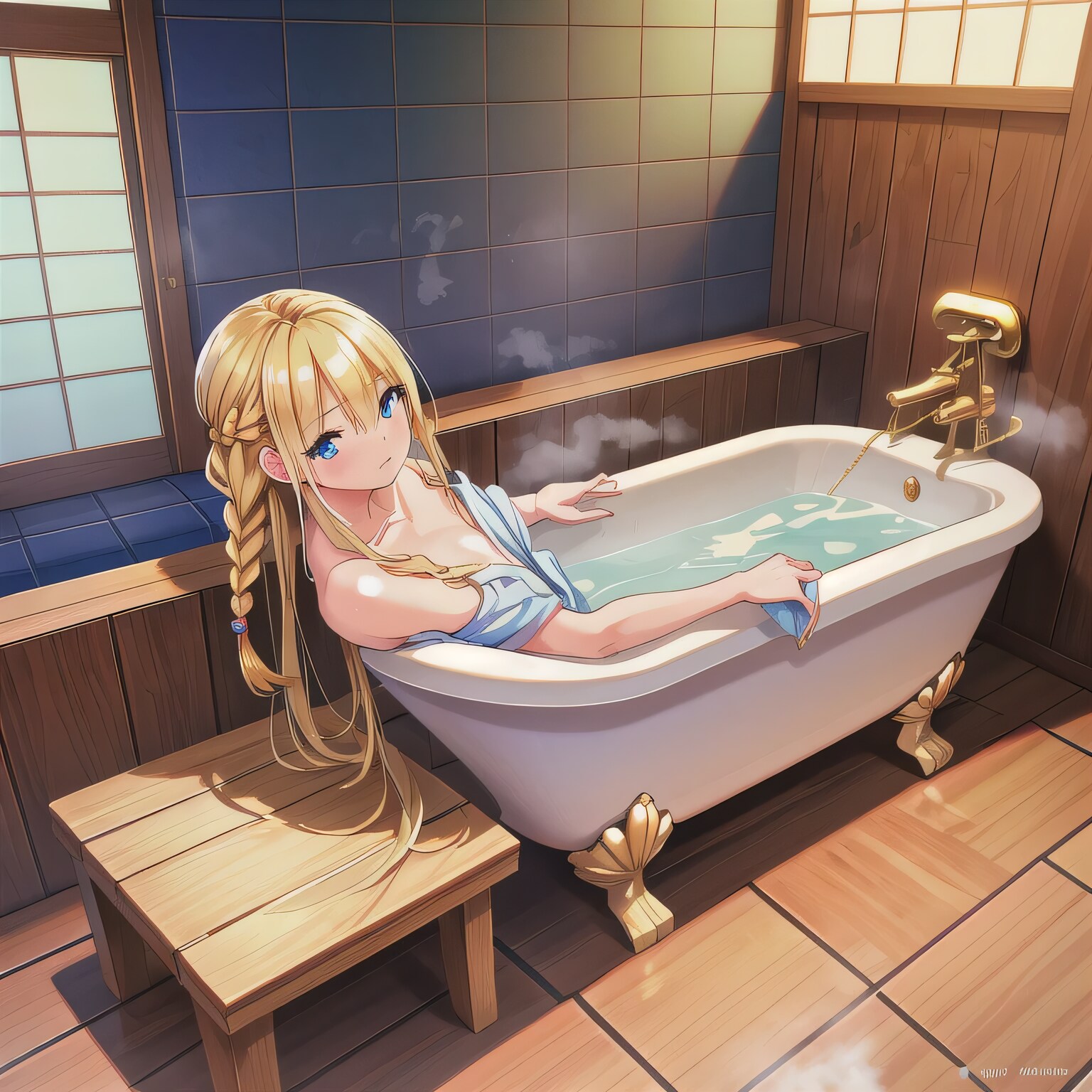 金髪ロングでお風呂の少女９ | の人気AIイラスト・グラビア