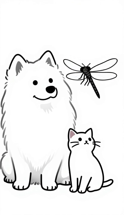 サモエドんと子猫さん　トンボ | の人気AIイラスト・グラビア