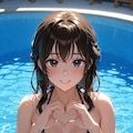 指ハートしてくれるビキニギャル女子高生 2枚目