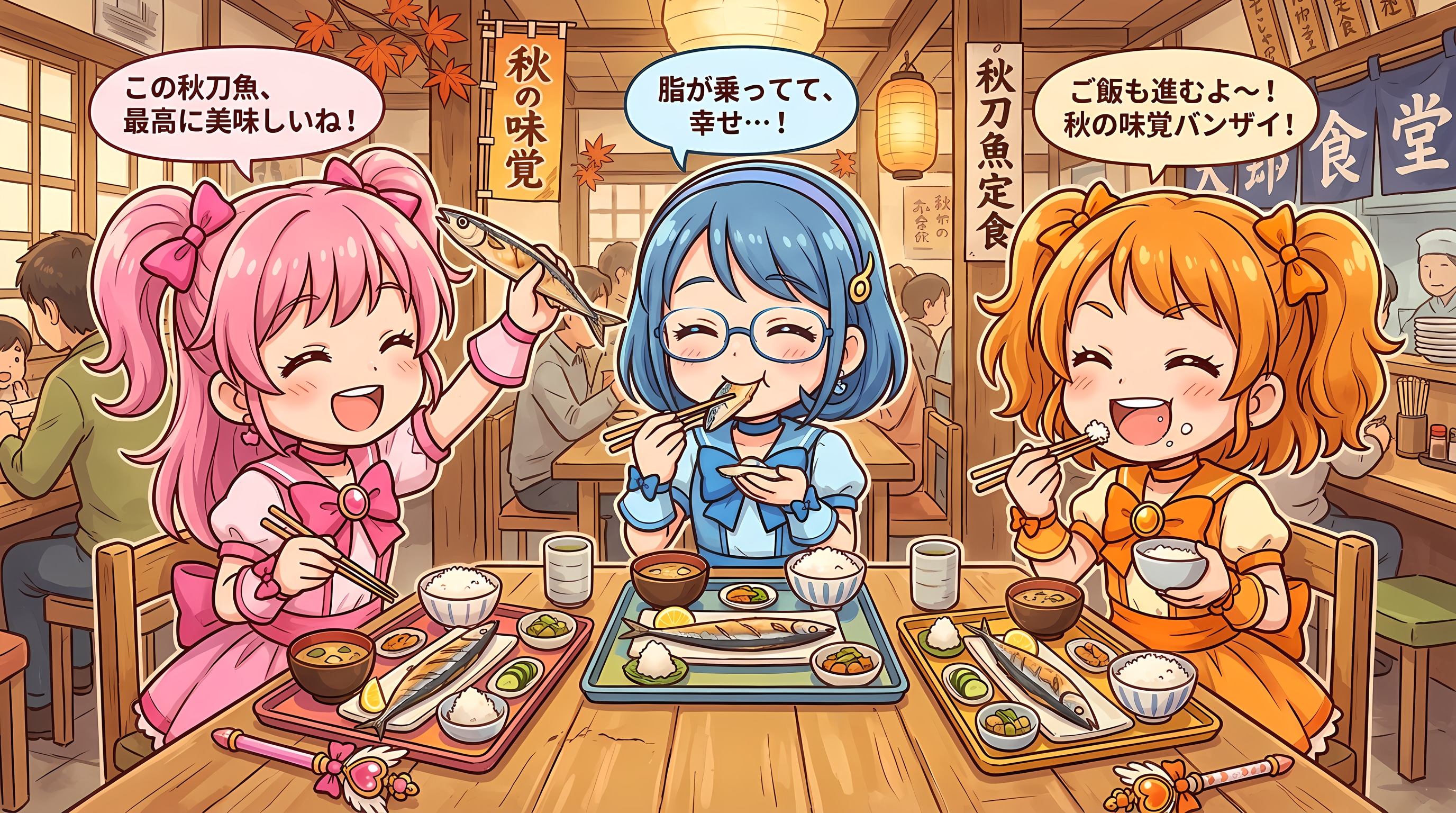 【襲来！秋の味覚！】魔法少女ｘ秋刀魚定食 | の人気AIイラスト・グラビア