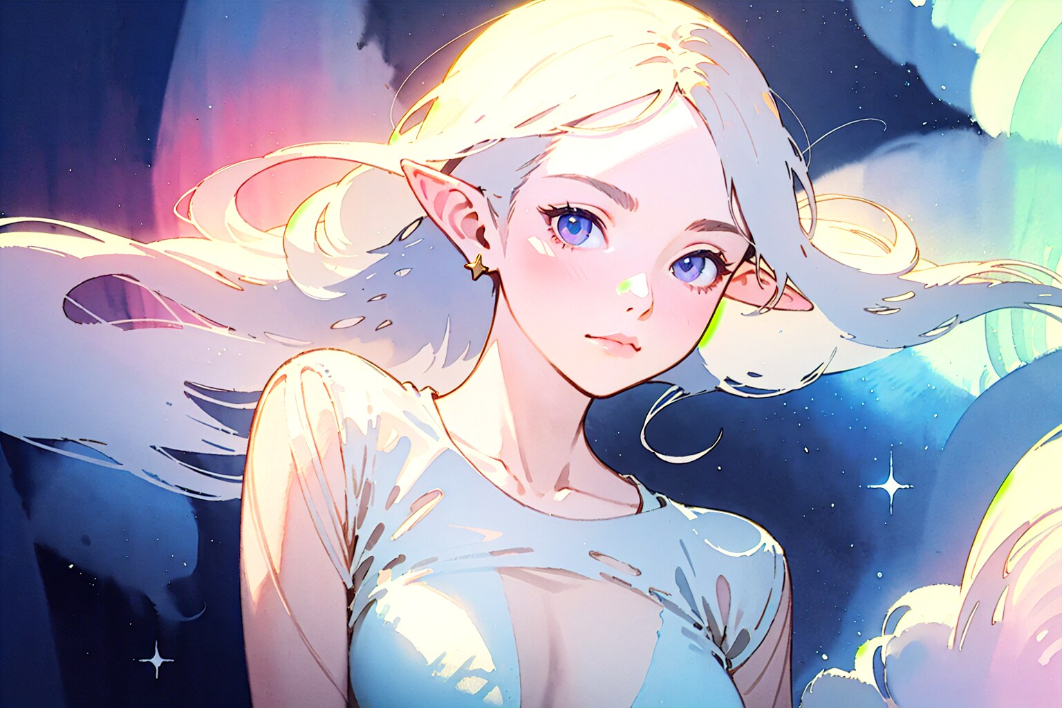 オーロラの夜のエルフ姉さん