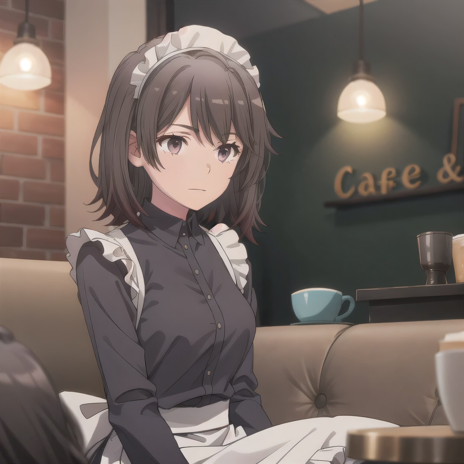 黒髪ボブでメイド服の少女４ | の人気AIイラスト・グラビア