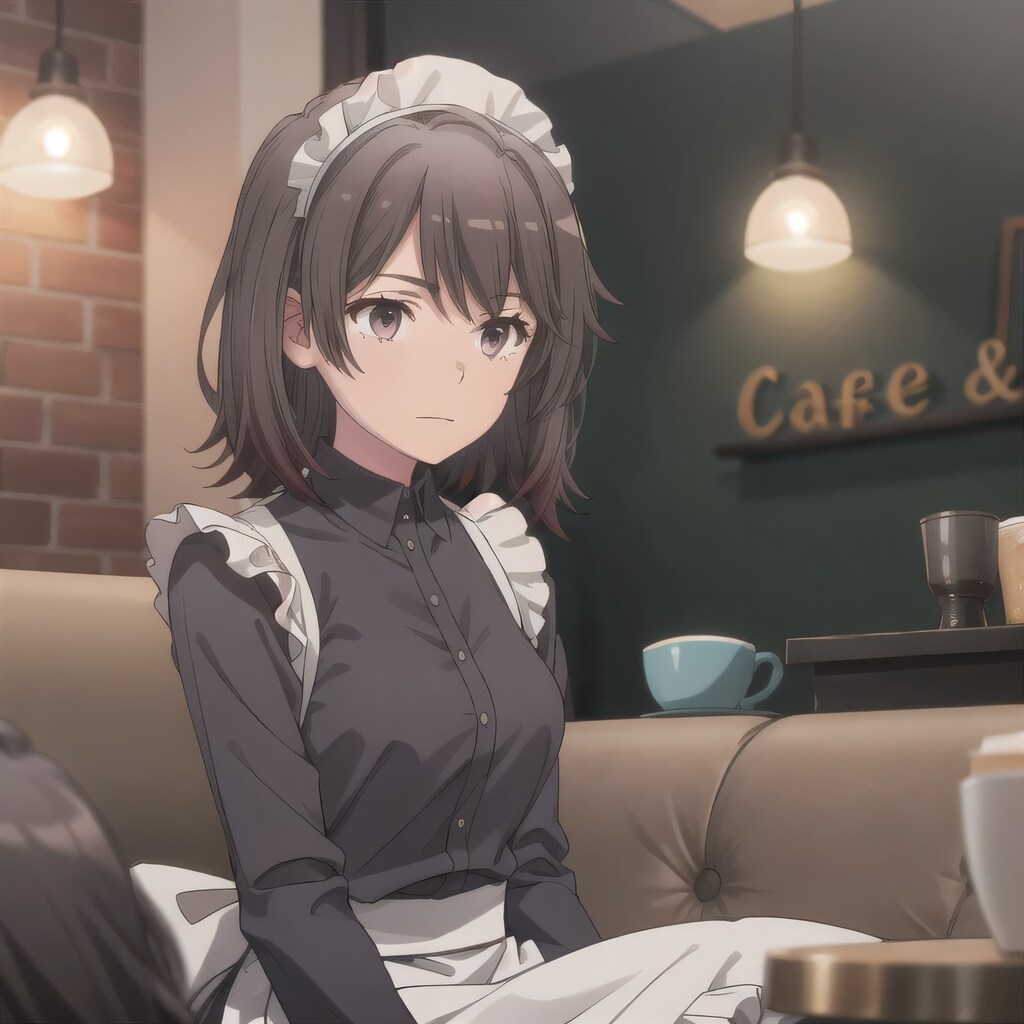 黒髪ボブでメイド服の少女４