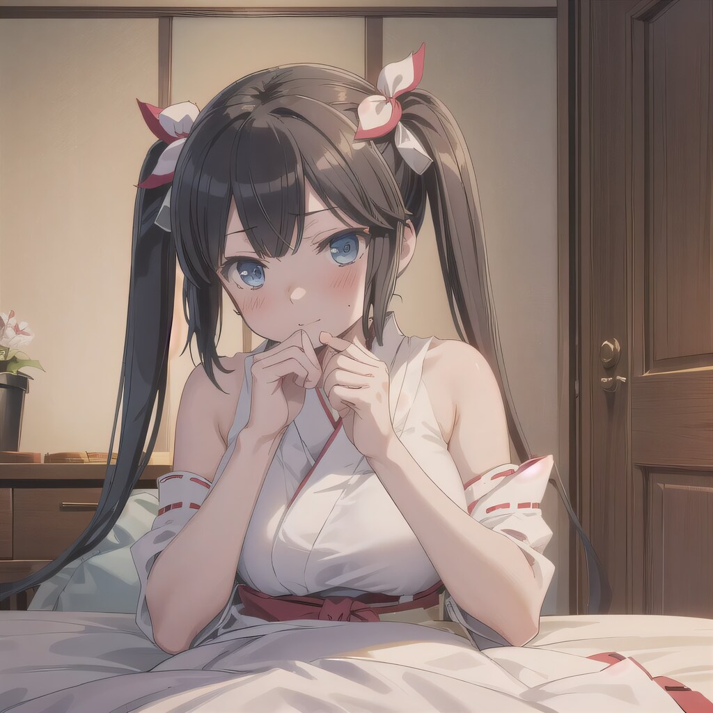 黒髪ツインテで巫女服の少女