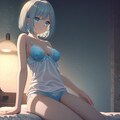 夜のホテル、ベッドで佇む少女 6枚目