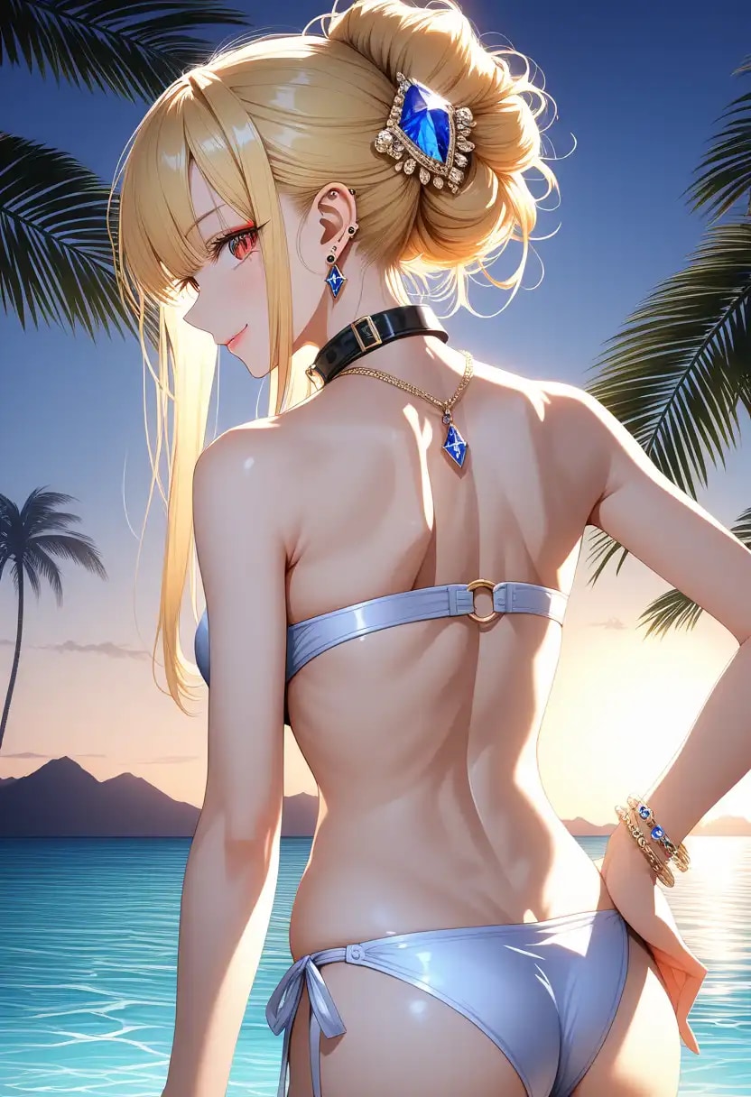 ビキニで背中で魅せる金髪娘👙🏖️❤️