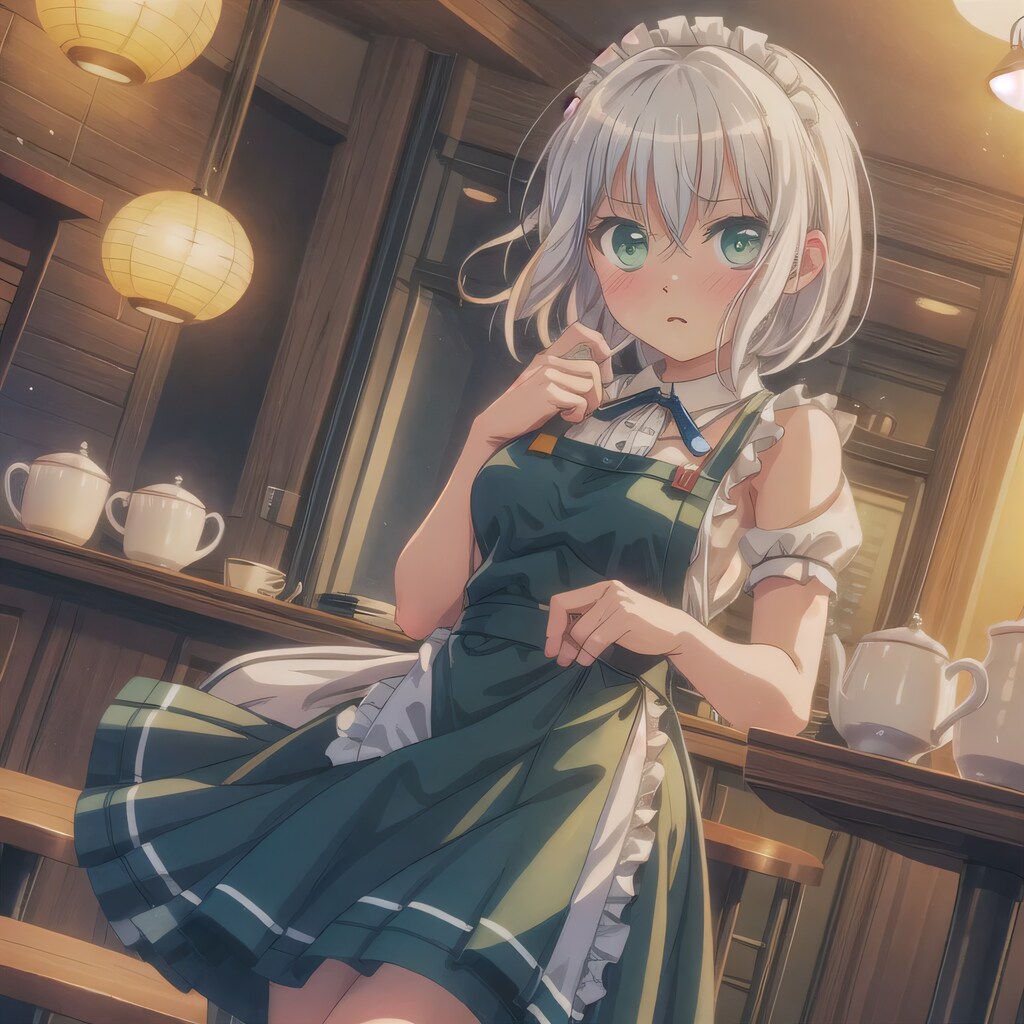 灰髪ボブでカフェの少女