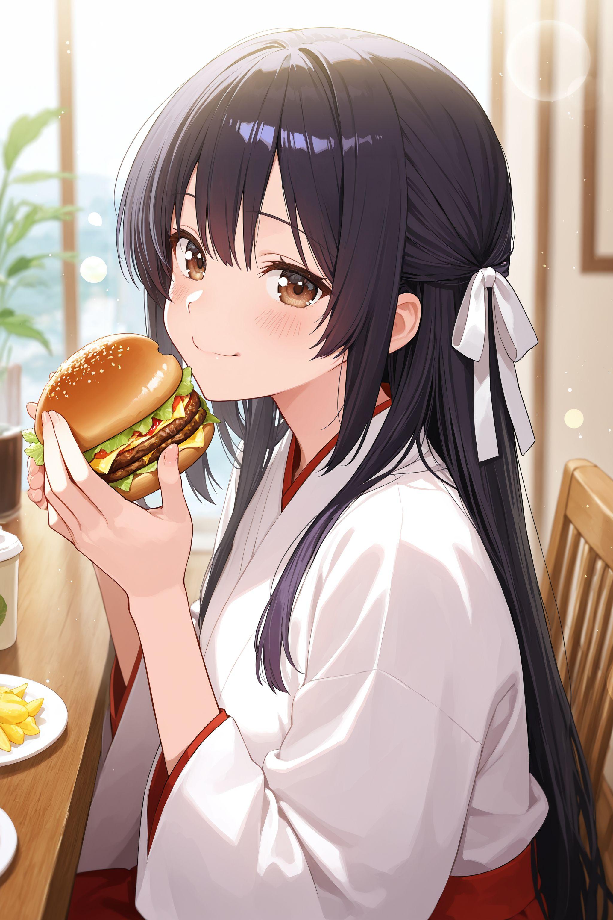 異世界神社の巫女さん（神楽さんハンバーガーにハマる） | の人気AIイラスト・グラビア