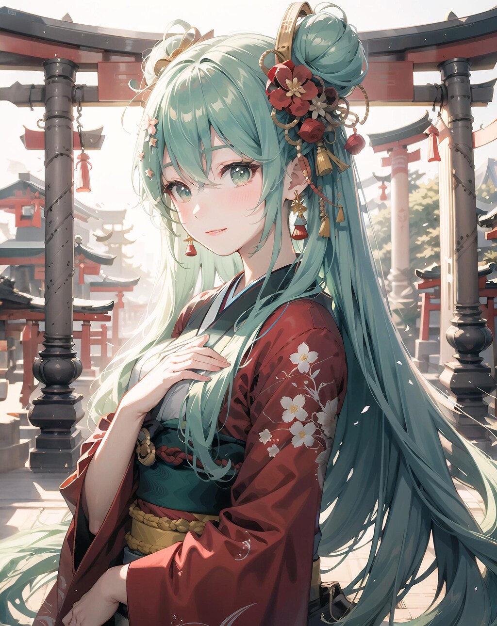 初音未來 初音ミク 着物 Miku VOCALOID ツインテール