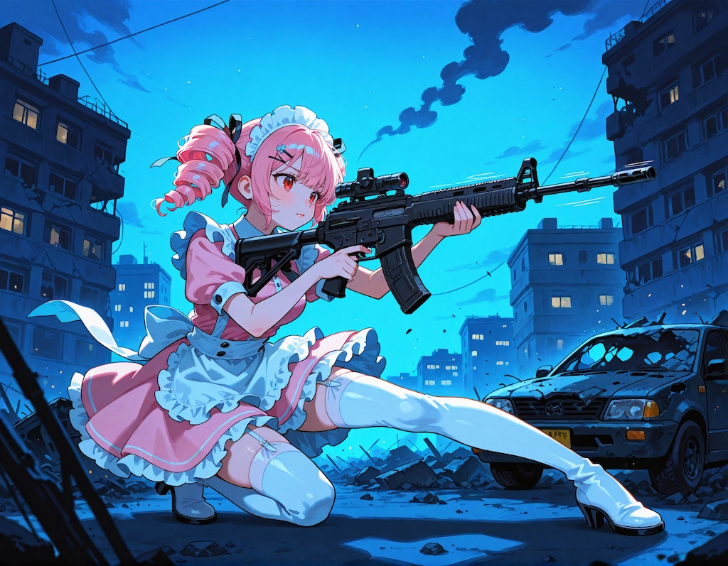 戦うピンクメイド少女