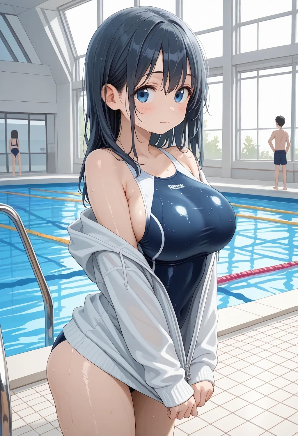 競泳水着とパーカー