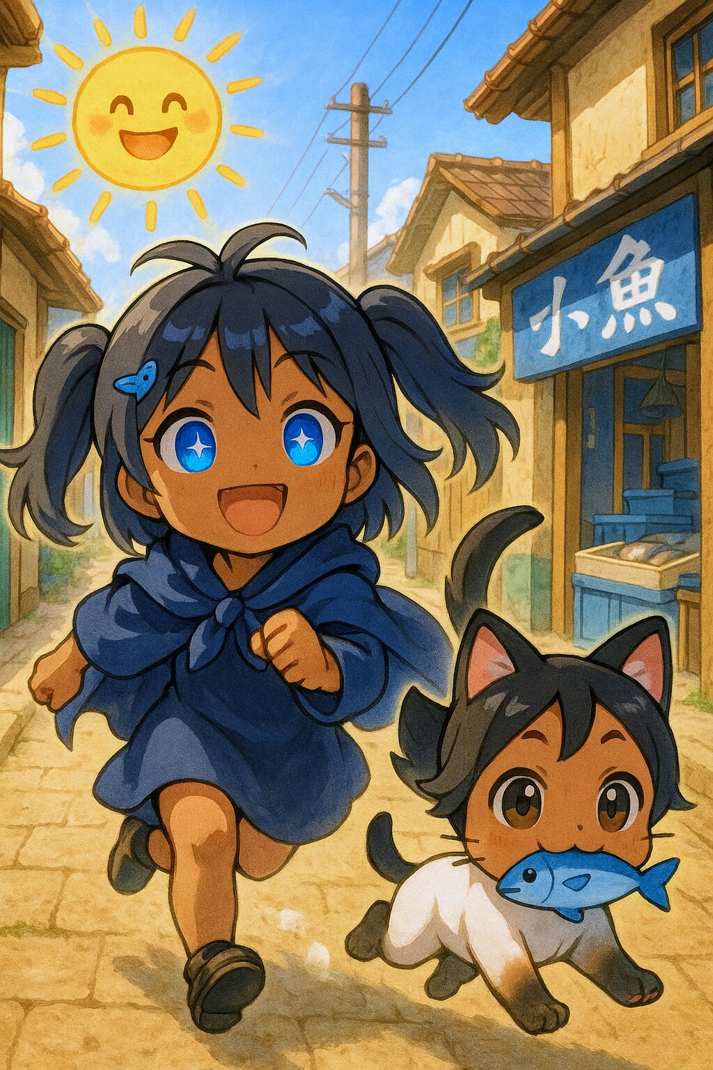 お魚咥えた幸多さん追っかけて裸足で駆けてくこなつちゃん