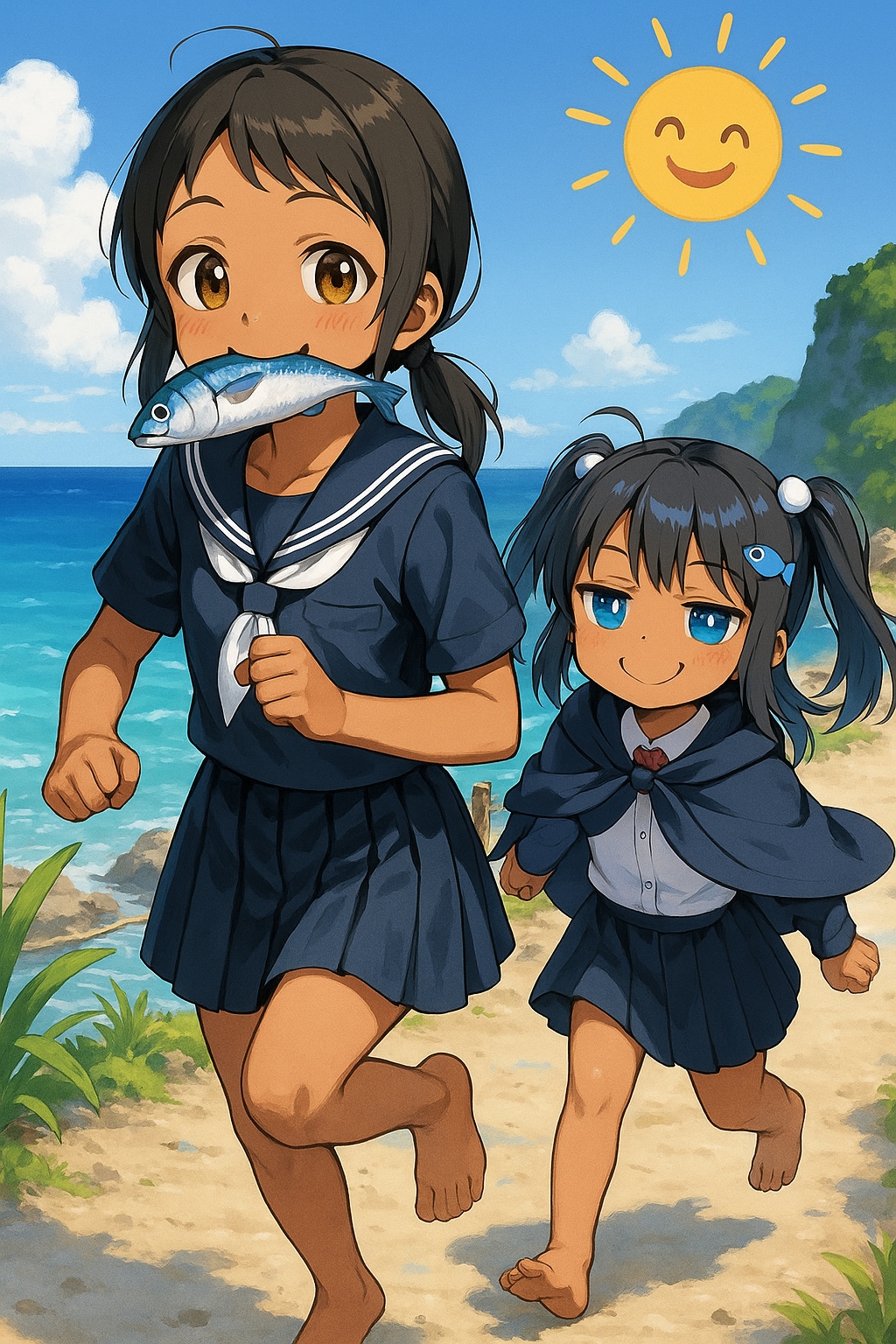 お魚咥えた幸多さん追っかけて裸足で駆けてくこなつちゃん