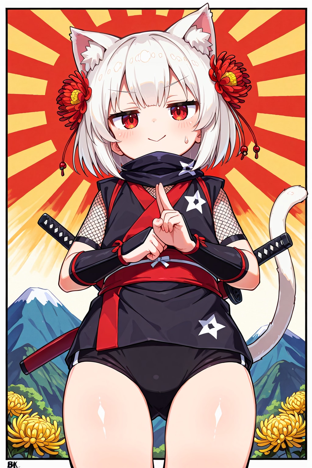 急に自慢のポーズを求められたので初めてそこで自分が忍者であることを思い出したかのようにポーズをとる忍ルマ