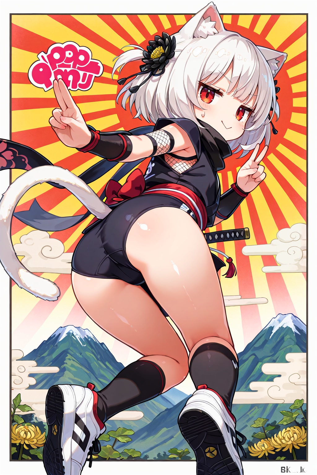 急に自慢のポーズを求められたので初めてそこで自分が忍者であることを思い出したかのようにポーズをとる忍ルマ