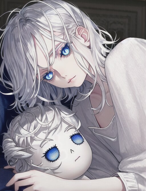 青い目の少年と人形の頭