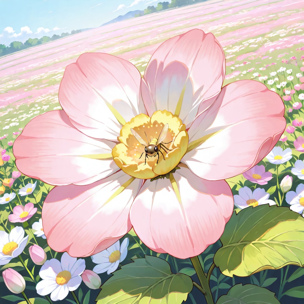 ミツバチとパステル花畑 | の人気AIイラスト・グラビア