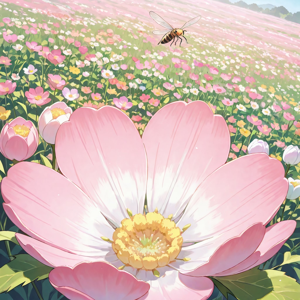 ミツバチとパステル花畑