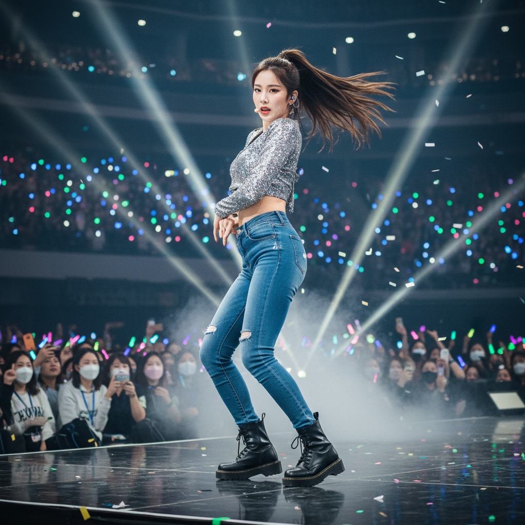 タイトなジーンズにねじ込む舞台上で踊る韓国のアイドル(女性） | の人気AIイラスト・グラビア