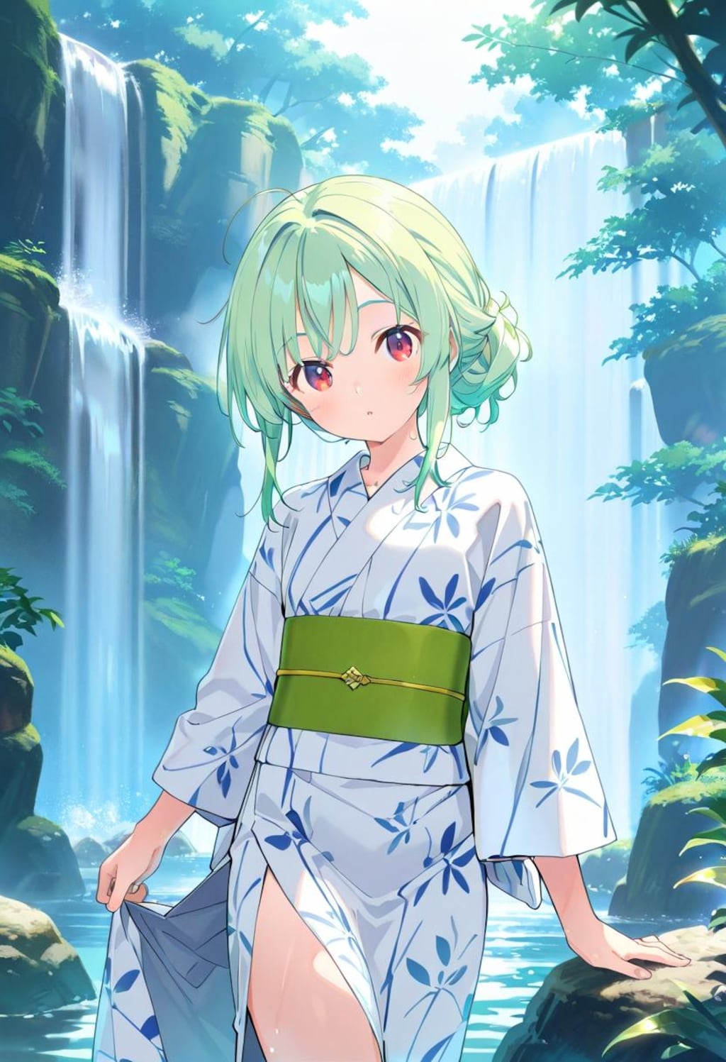 滝にて