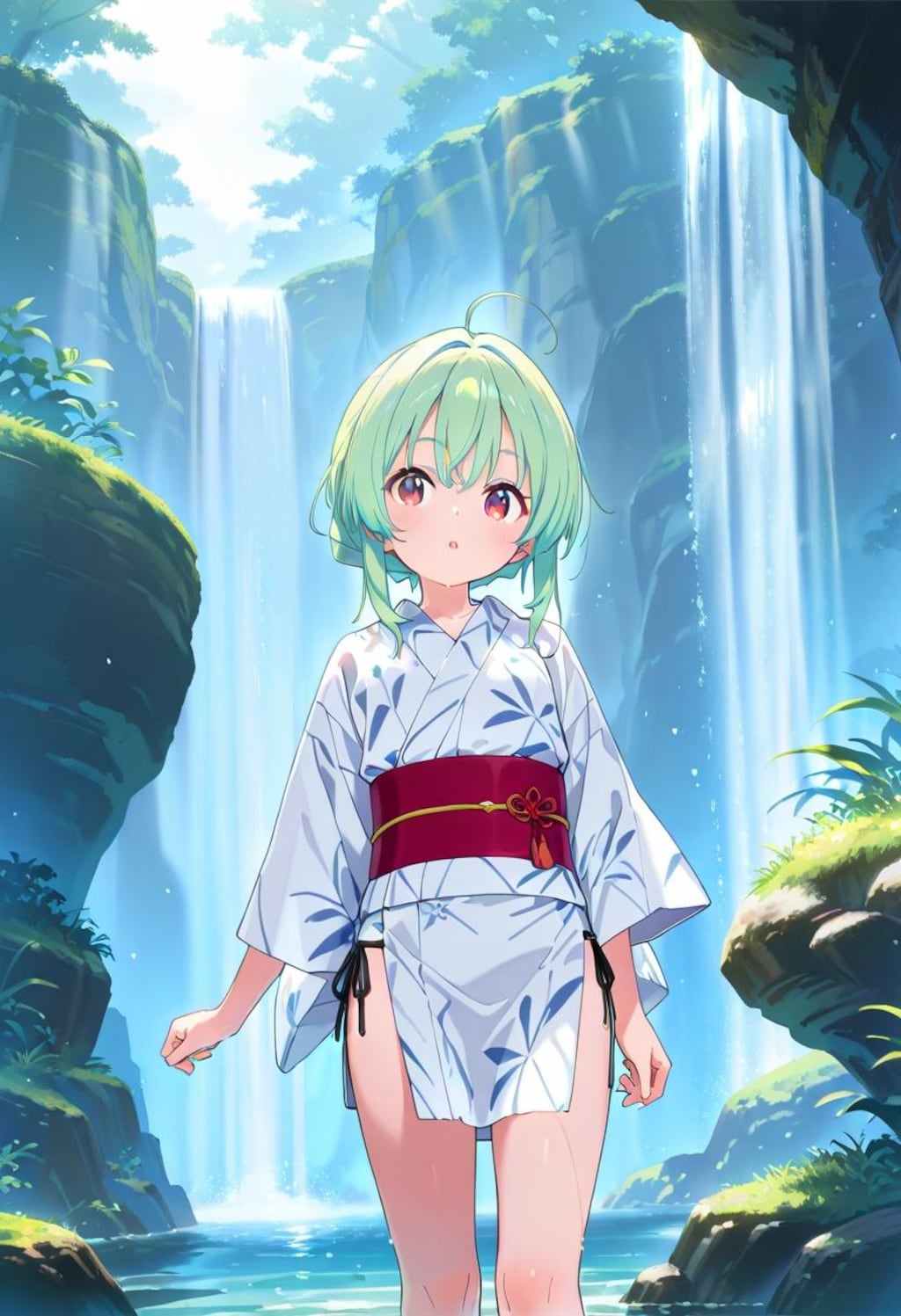 滝にて
