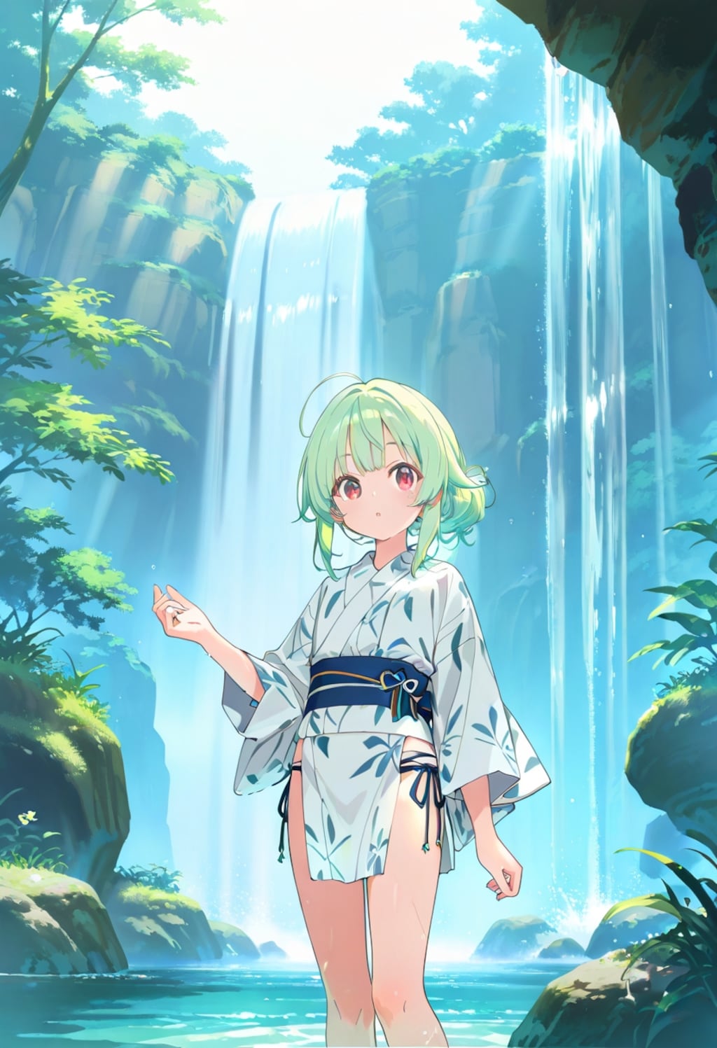 滝にて