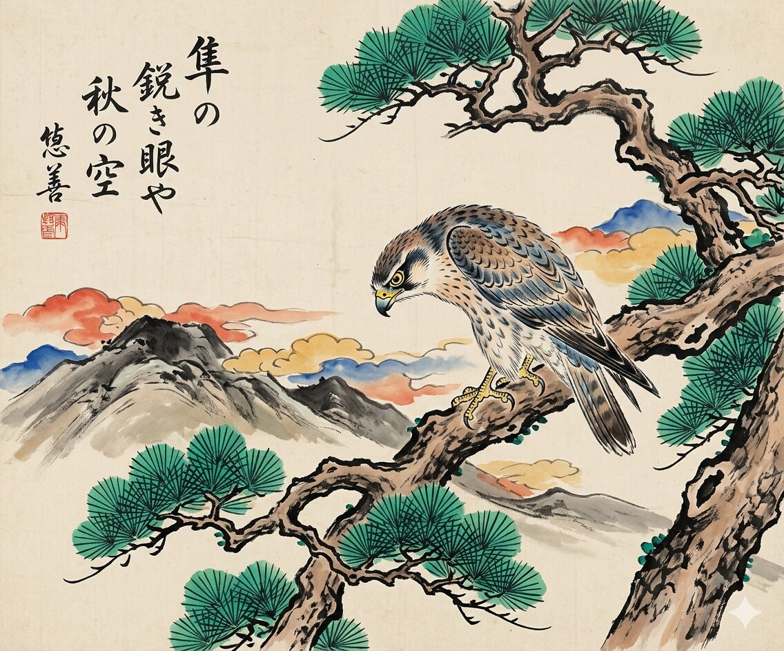 隼の鋭き眼や秋の空（Gemini）