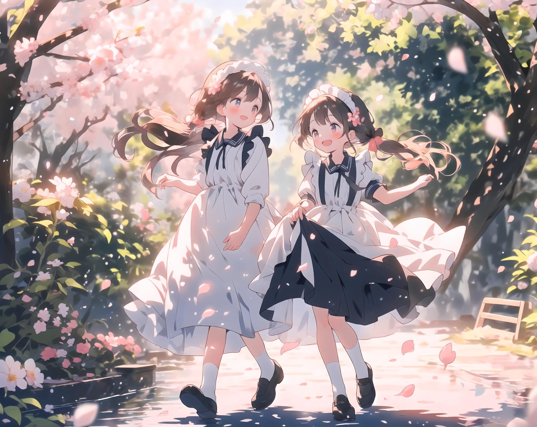 桜並木と少女
