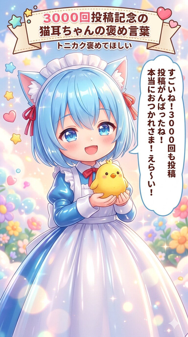 3000回投稿記念の猫耳ちゃんの褒め言葉